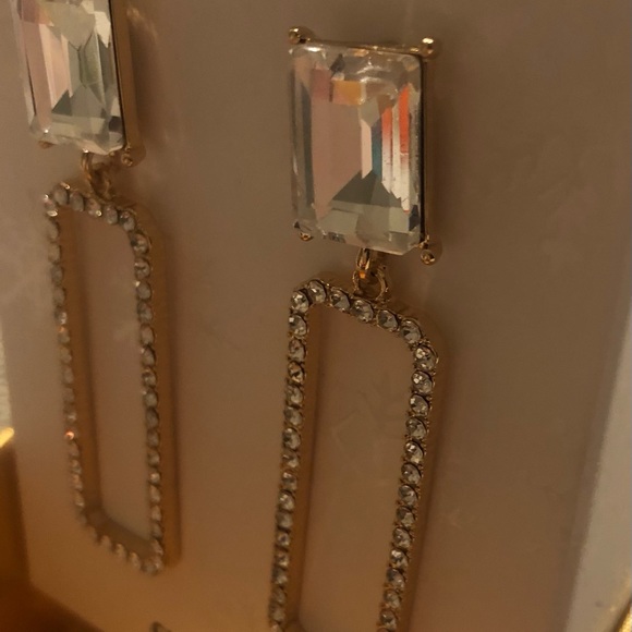 Piper K Clear Glass Stone Rectangular Drop Earrings - Picture 4 of 6